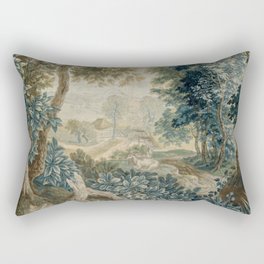 Antique 18th Century Flemish Verdure Tapestry Rectangular Pillow