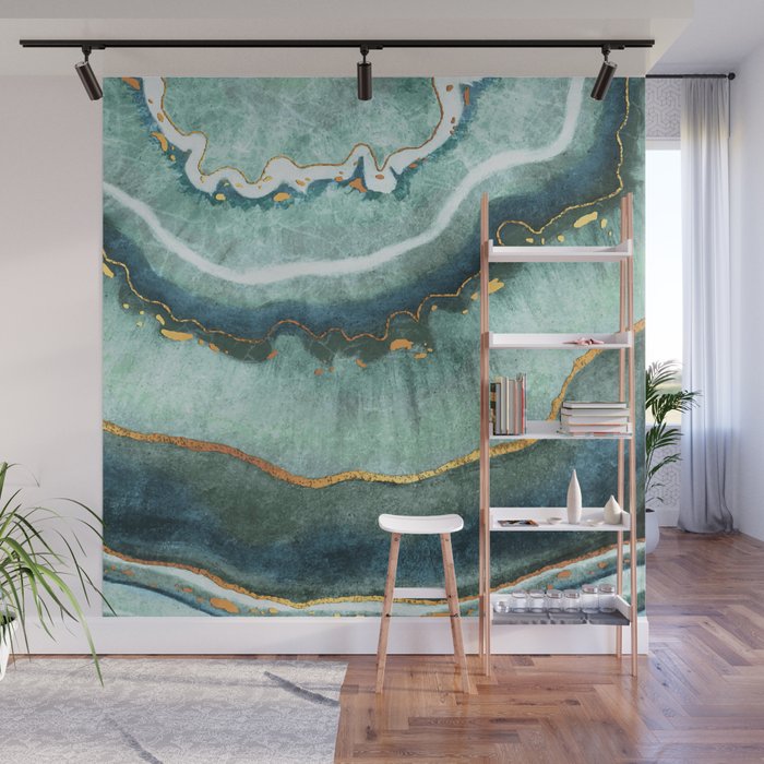 Gold Turquoise Agate Wall Mural by vickybragomitchell ...