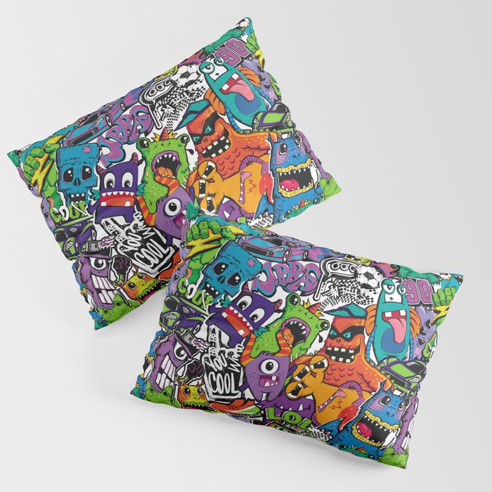Abstract seamless comics monsters. Cartoon mutant repeated pattern Pillow Sham