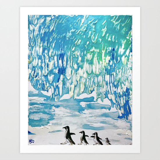 Penguin Family on Thin Ice Art Print