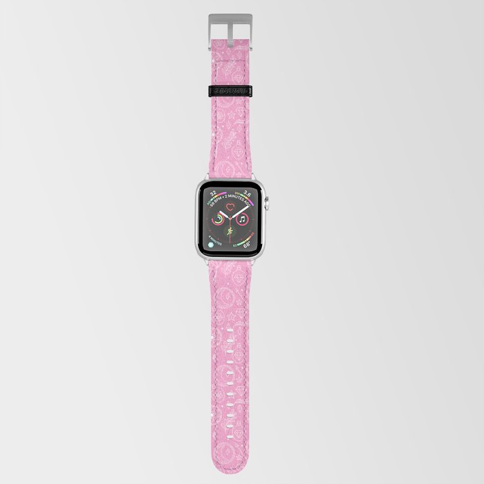 Pink And White Hand Drawn Boho Pattern Apple Watch Band