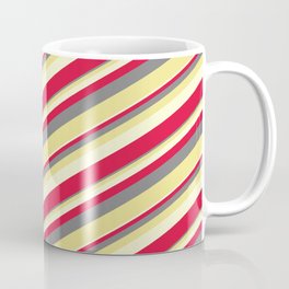 [ Thumbnail: Gray, Tan, Light Yellow & Crimson Colored Lines Pattern Coffee Mug ]