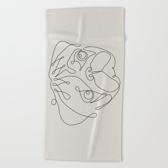 One Line Pug Beach Towel