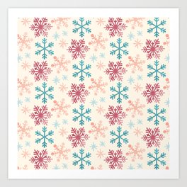 Christmas Pattern Watercolor Snowflake Pink Blue Art Print