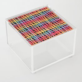 Wonky Rainbow Stripes Colorful Grid Pattern Acrylic Box