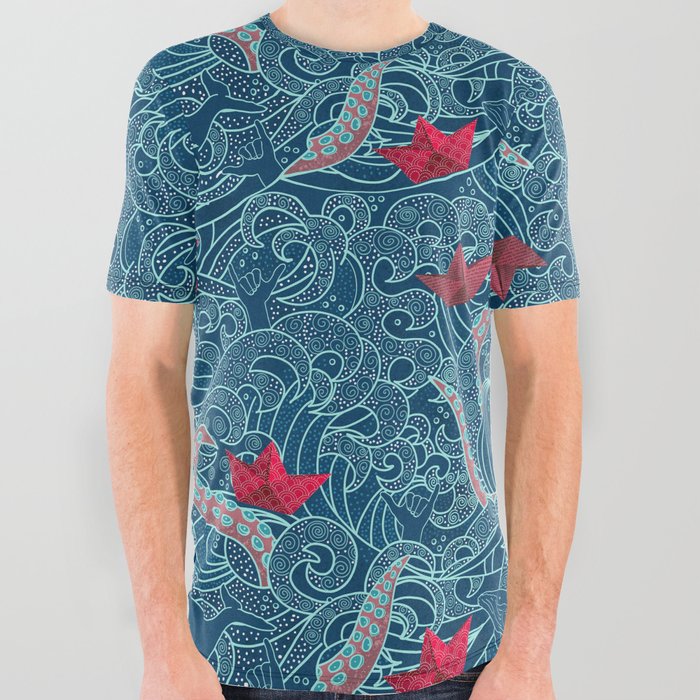 Octopus Ocean Playground smaller print All Over Graphic Tee