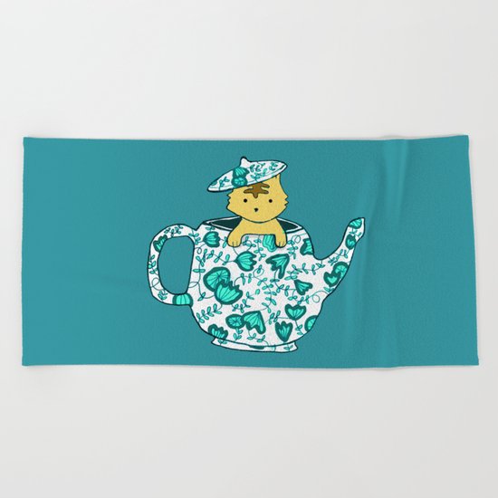 Dinnerware sets - Kitten in a teapot Beach Towel