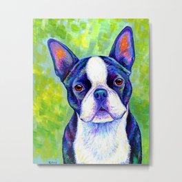 Effervescent - Colorful Boston Terrier Dog Metal Print | Cute, Dogs, Green, Dog, Adorable, Terrier, Acrylic, Petportrait, Colorful, Psychedelic 