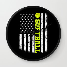 USA American Flag Softball Wall Clock