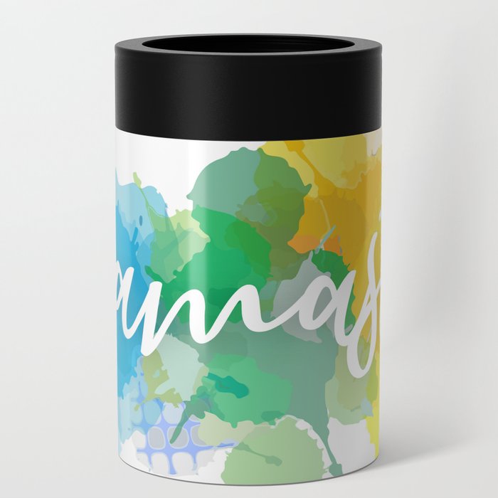 Namaste quote in watercolor paint splatter Can Cooler