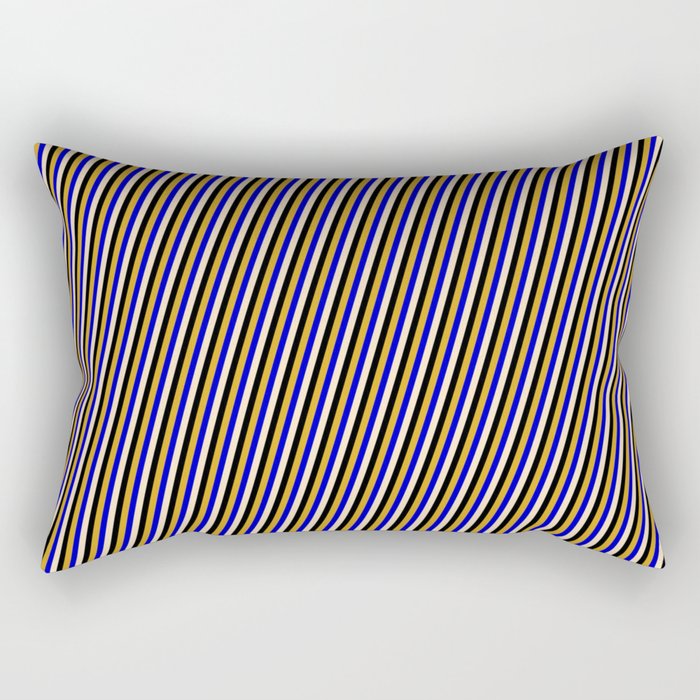 Bisque, Black, Goldenrod, and Blue Colored Pattern of Stripes Rectangular Pillow
