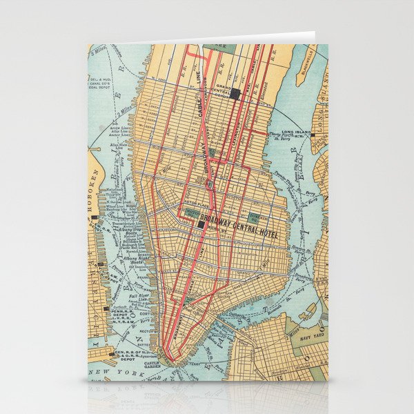 Vintage Map of New York City (1900) Stationery Cards by BravuraMedia