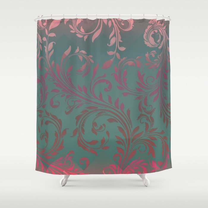 Ombre Damask Teal and Pink Shower Curtain