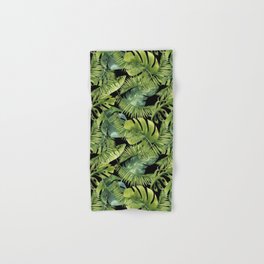 Lush Green Monstera And Palm Leaf Pattern Hand & Bath Towel