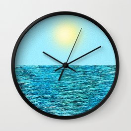 Blue Ocean with Sky and Sun - Digital Painting in Vintage Look Wall Clock