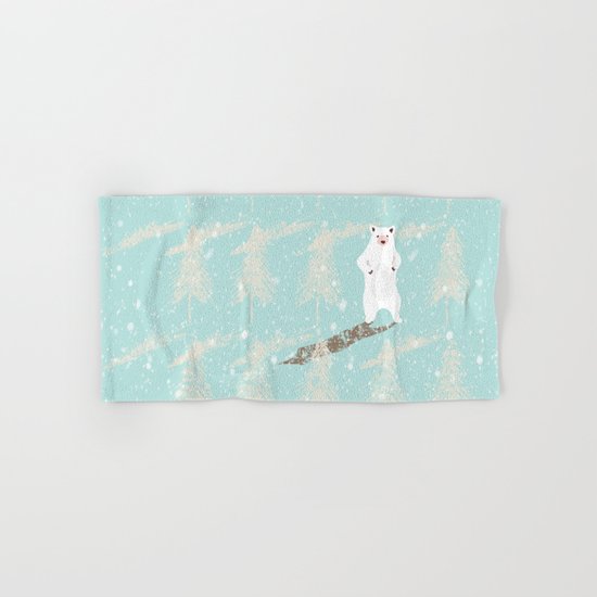 Polar bear in snowy white winter forest -Illustration Hand & Bath Towel