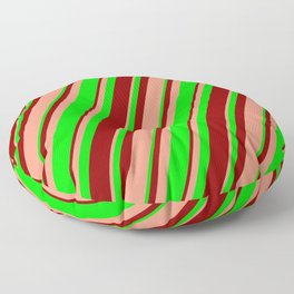 [ Thumbnail: Dark Salmon, Lime, and Dark Red Colored Lines Pattern Floor Pillow ]