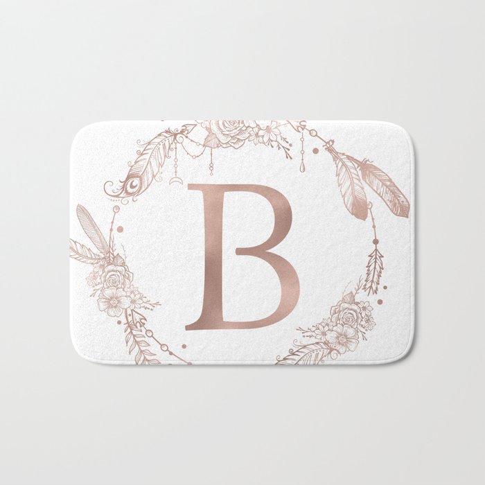 Letter B Rose Gold Pink Initial Monogram Bath Mat By Naturemagick