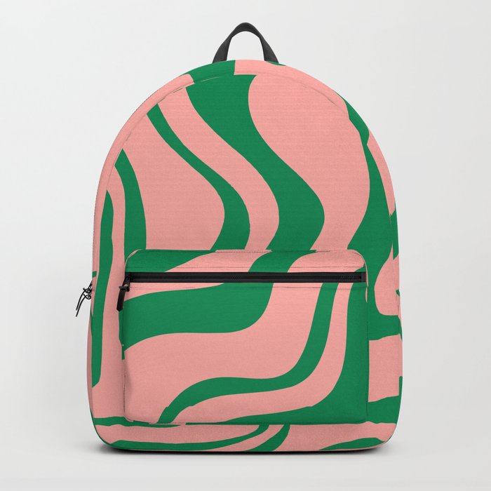 Liquid Swirl Retro Abstract Pattern in Pink and Bright Green Backpack