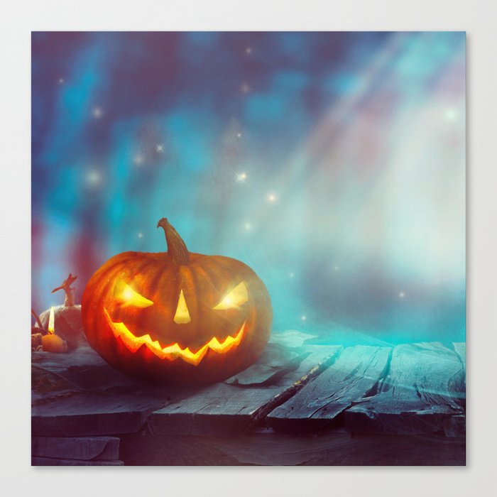 Halloween with Pumpkin and Dark Forest. Spooky Halloween Design Canvas Print