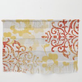 Floral Glam Damask Distressed Grey / Gold Wall Hanging