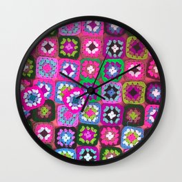 Pink crochet vintage granny squares craft Wall Clock