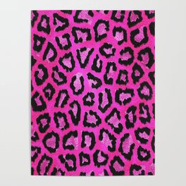 Fuchsia pink black leopard animal print gradient pattern Poster