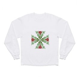 Hungarian Traditional Folk Art  Floral Modern Embroidery and Crochet Pattern Ornament Long Sleeve T Shirt