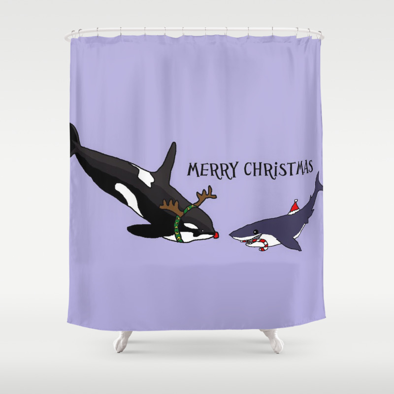 Whale And Shark Merry Christmas Shower Curtain By Gigglescrafts