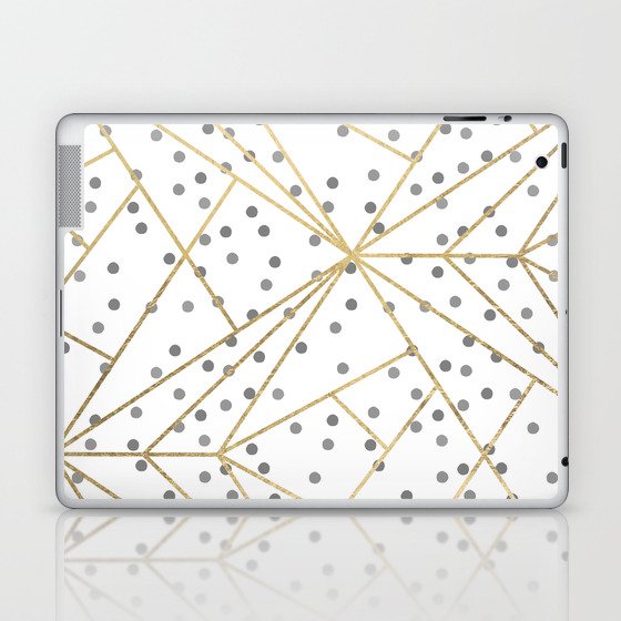 Elegant Abstract Gray Gold Geometrical Polka Dots Pattern Laptop & iPad Skin