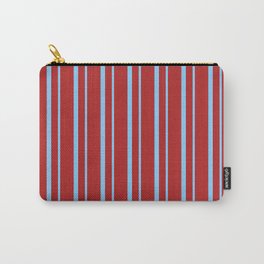 [ Thumbnail: Red & Light Sky Blue Colored Striped/Lined Pattern Carry-All Pouch ]