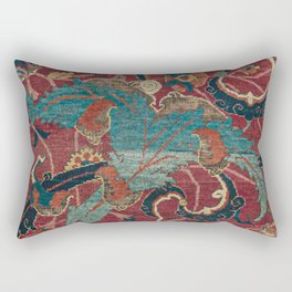 Flowery Arabic Rug I // 17th Century Colorful Plum Red Light Teal Sapphire Navy Blue Ornate Pattern Rectangular Pillow