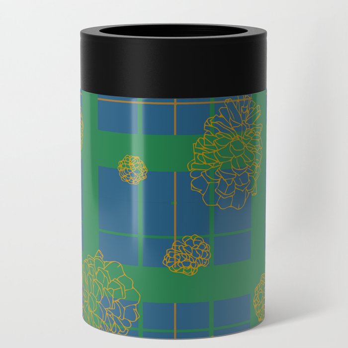 Pinecones with Blue & Green Plaid Can Cooler