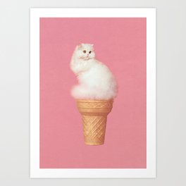 Cat Ice Cream - Pink Art Print