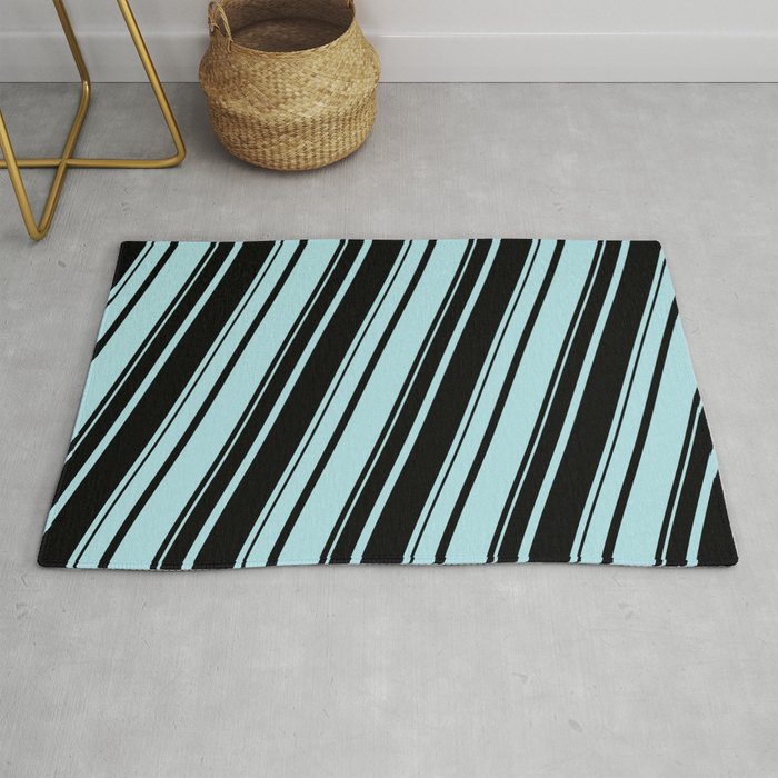 Powder Blue and Black Colored Striped Pattern Rug