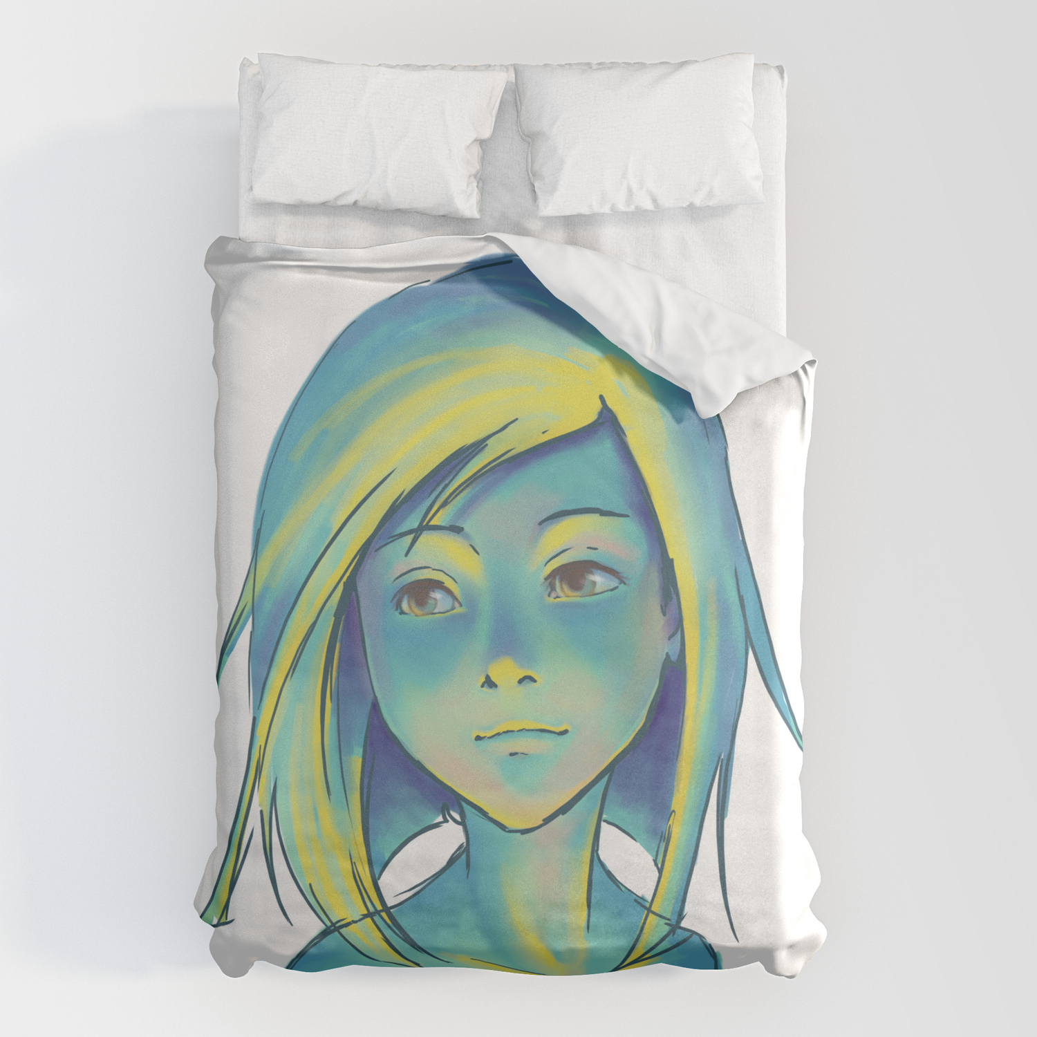 Blue Yellow Duvet Cover By Carotillustrations Society6
