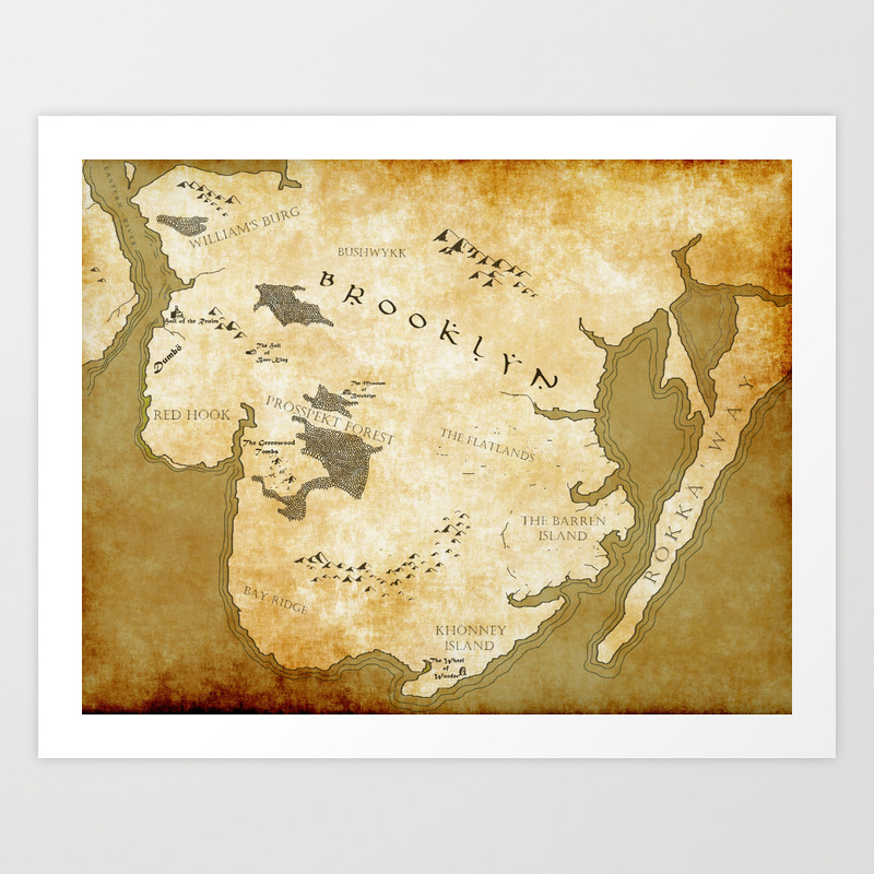 Fantasy Map Of Brooklyn Gold Parchment Art Print By Midgardmaps