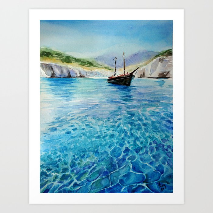 Shinning Ocean - Watercolor Landscape Art Art Print