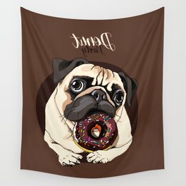 Adorable Beige Puppy Pug Chocolate Donut Wall Tapestry