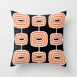 Mid Century Modern Atomic Rings Pattern 240 Black Beige and Orange Throw Pillow
