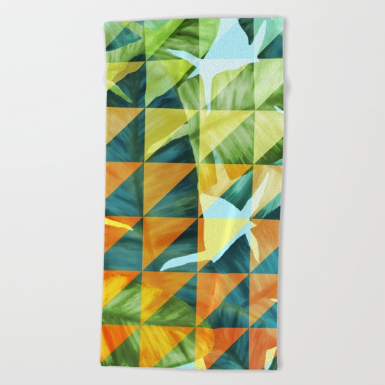 Abstract Geometric Tropical Banana Leaves Pattern Beach Towel