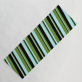 [ Thumbnail: Turquoise, Green & Black Colored Lines/Stripes Pattern Yoga Mat ]