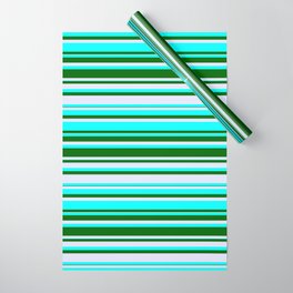[ Thumbnail: Cyan, Dark Green & Lavender Colored Lined/Striped Pattern Wrapping Paper ]