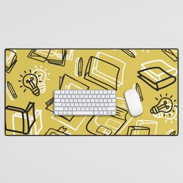 Hand Drawn Outline Books with Education Items Seamless Pattern Desk Mat