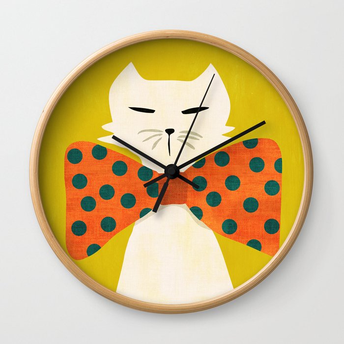 Cat with incredebly oversized humongous bowtie Wall Clock