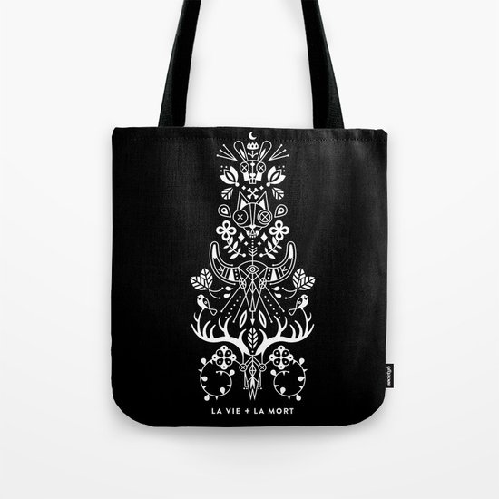 La Vie + La Mort: White Ink Tote Bag