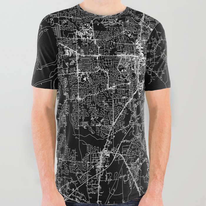 Mobile Black Map All Over Graphic Tee