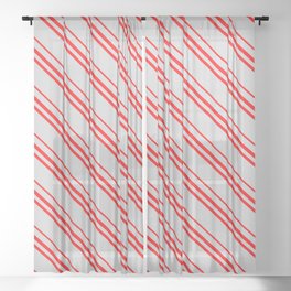 [ Thumbnail: Light Grey and Red Colored Lines Pattern Sheer Curtain ]