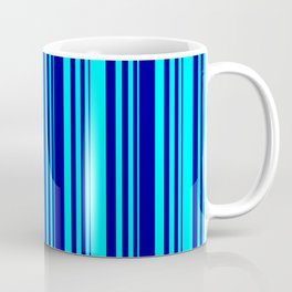 [ Thumbnail: Aqua & Dark Blue Colored Stripes/Lines Pattern Coffee Mug ]