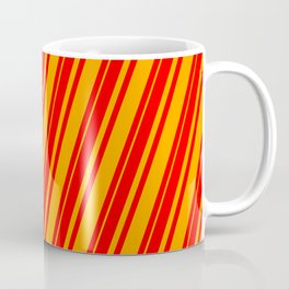[ Thumbnail: Red & Orange Colored Pattern of Stripes Coffee Mug ]